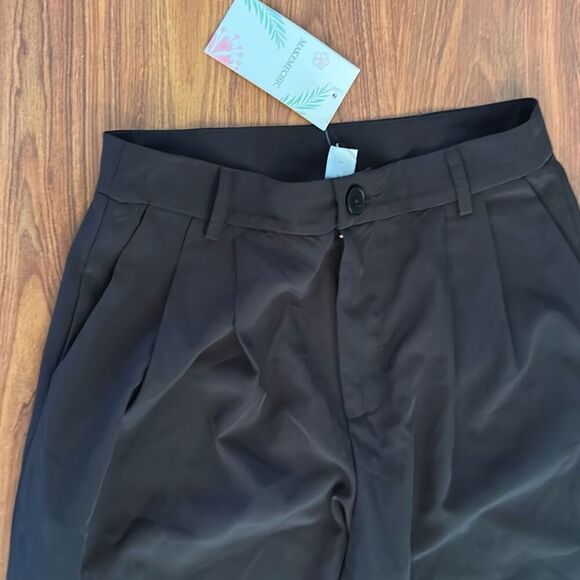 NWT makemechic black wide leg poly silky pants size M - Picture 2 of 5